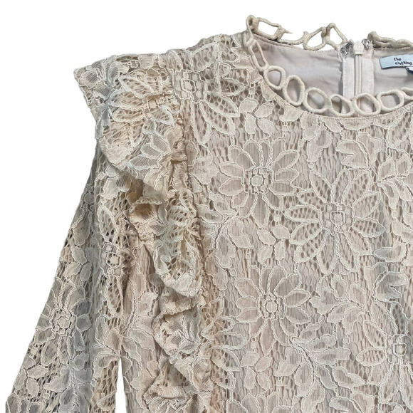 The Clothing Company Cream Lace Romantic Peplum Top Bell Sleeves Small - Picture 2 of 7